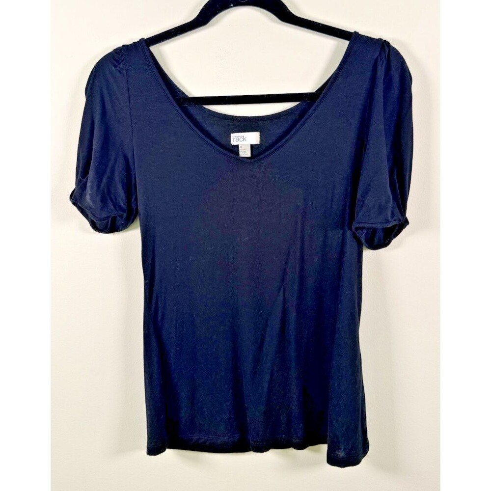 Nordstrom Rack Womens Black Solid Knit Scoop Neck Puff Sleeve Stretch Top S